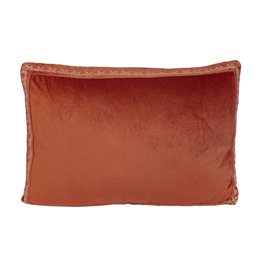 Coussin en velours brodé 40x60 cm - Brique et gris | Deco-Delight.com