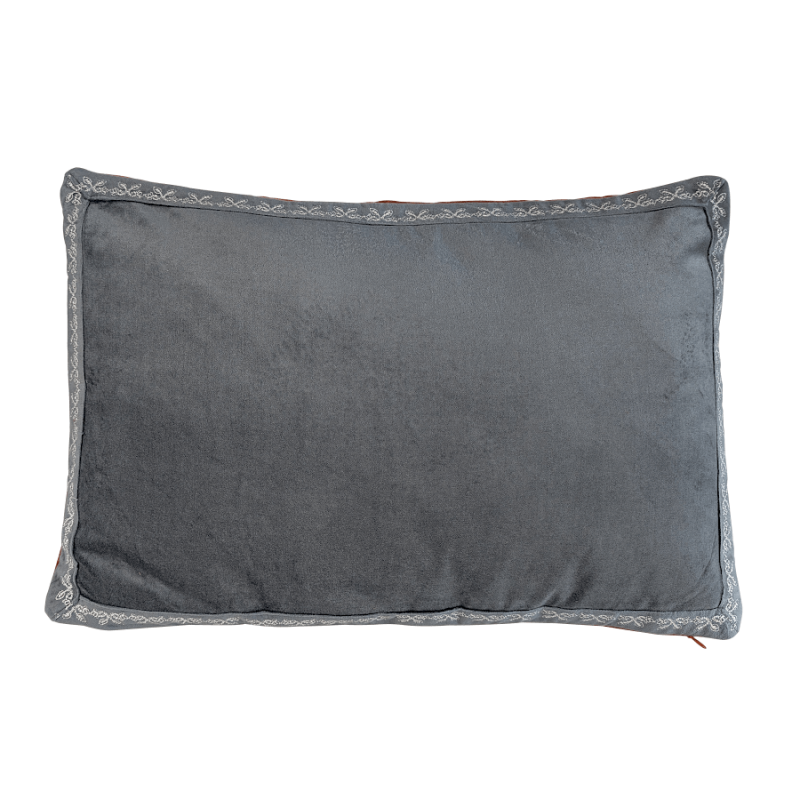 Coussin en velours brodé 40x60 cm - Brique et gris | Deco-Delight.com