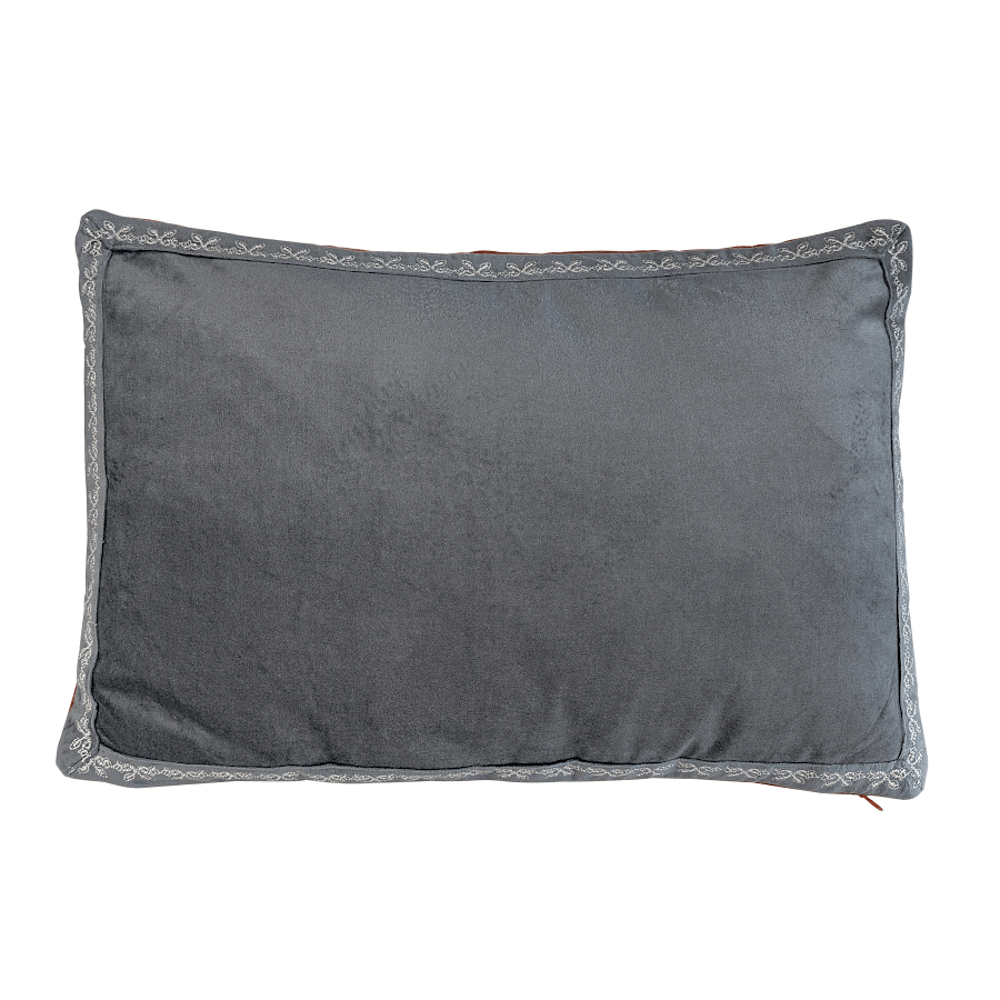 Coussin en velours brodé 40x60 cm - Brique et gris | Deco-Delight.com