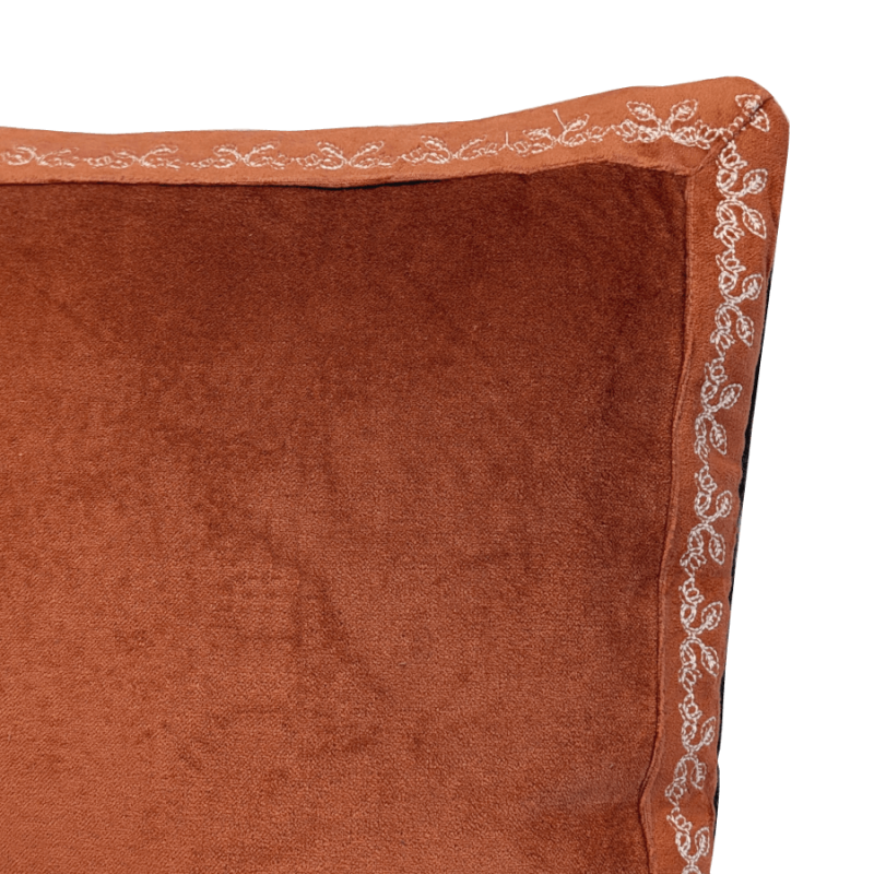 Coussin en velours brodé 40x60 cm - Brique et gris | Deco-Delight.com