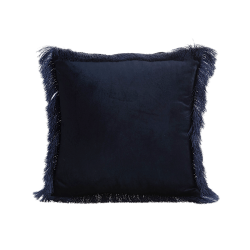 Coussin bleu Viscose et Coton à franges 45x45 cm | Deco-Delight.com