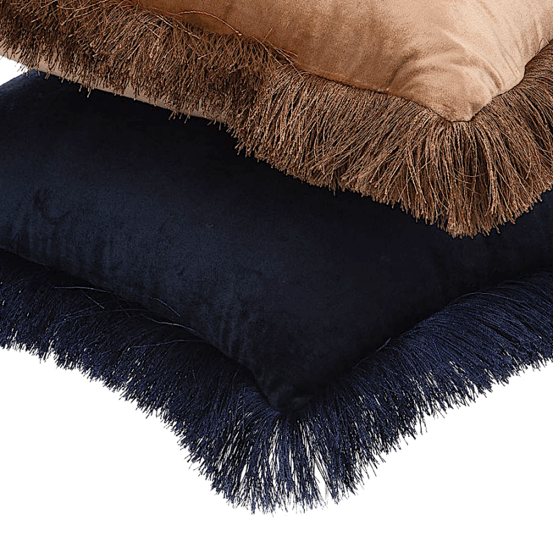 Coussin Bleu Viscose et Coton à franges 45x45 cm | Deco-Delight.com