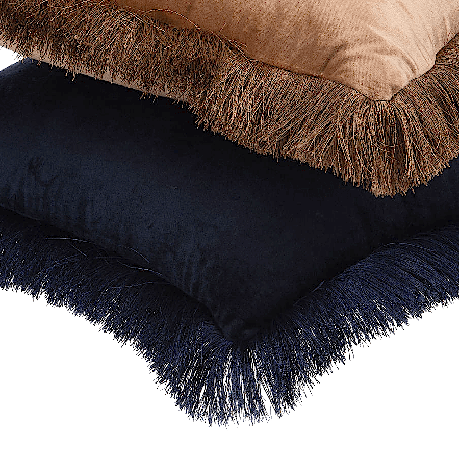 Coussin Bleu Viscose et Coton à franges 45x45 cm | Deco-Delight.com