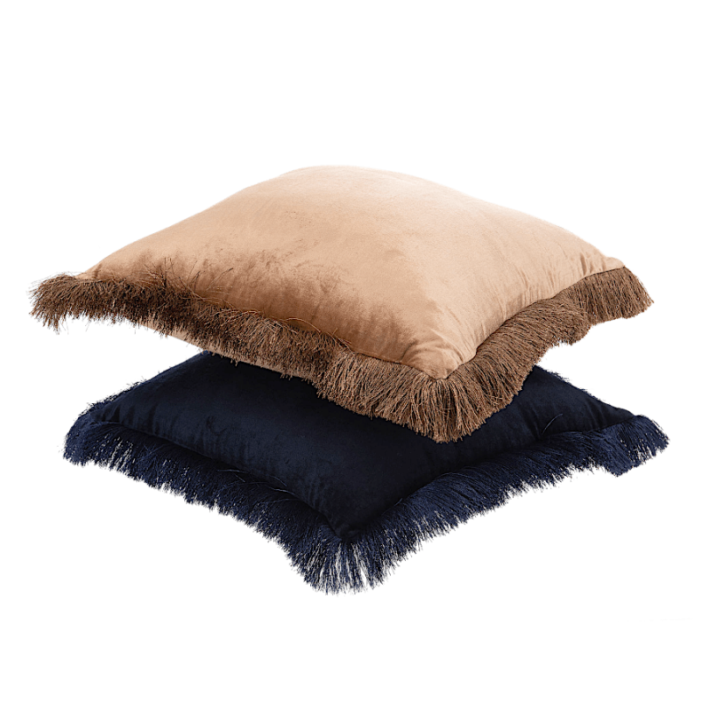 Coussin Bleu Viscose et Coton à franges 45x45 cm | Deco-Delight.com