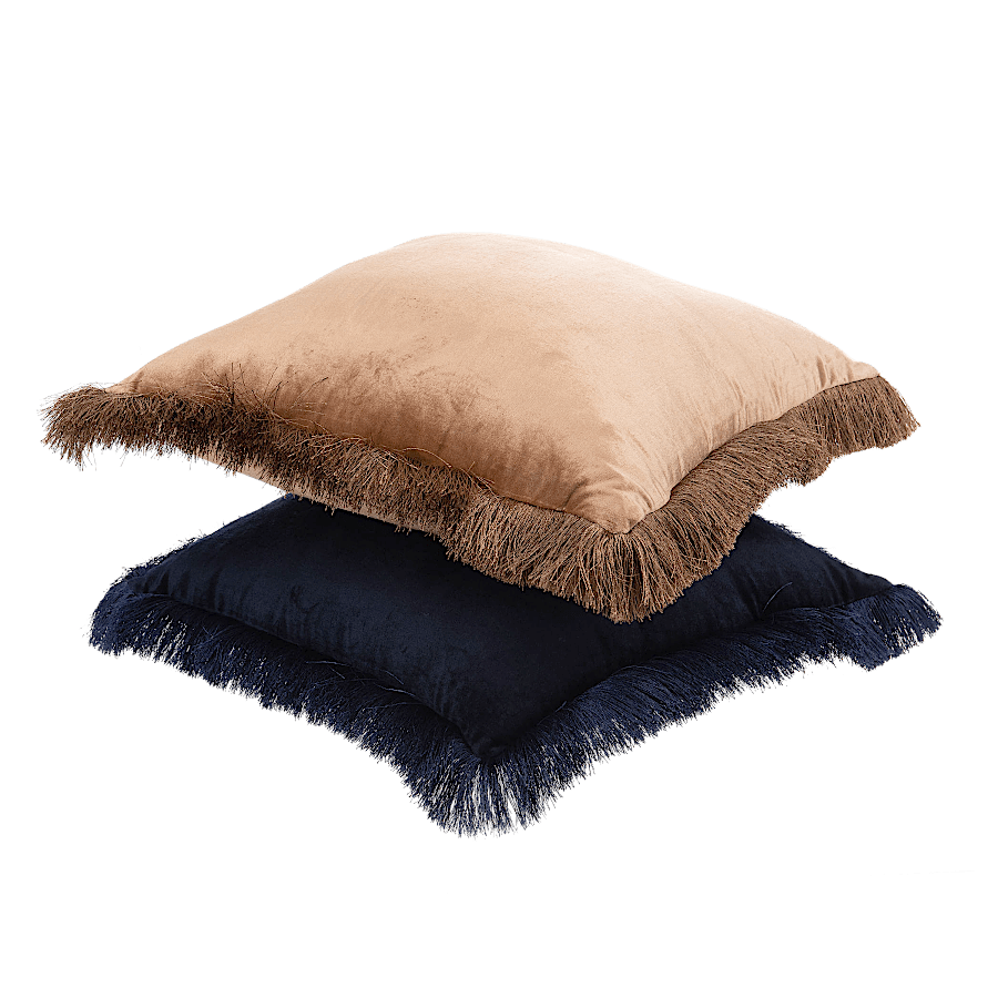 Coussin Bleu Viscose et Coton à franges 45x45 cm | Deco-Delight.com