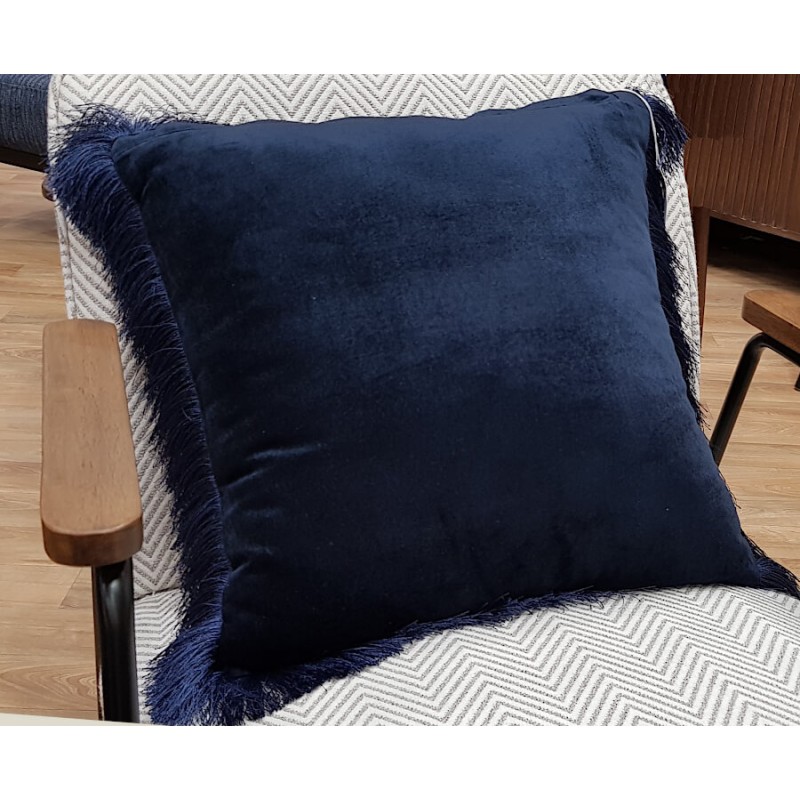 Coussin Bleu Viscose et Coton à franges 45x45 cm | Deco-Delight.com
