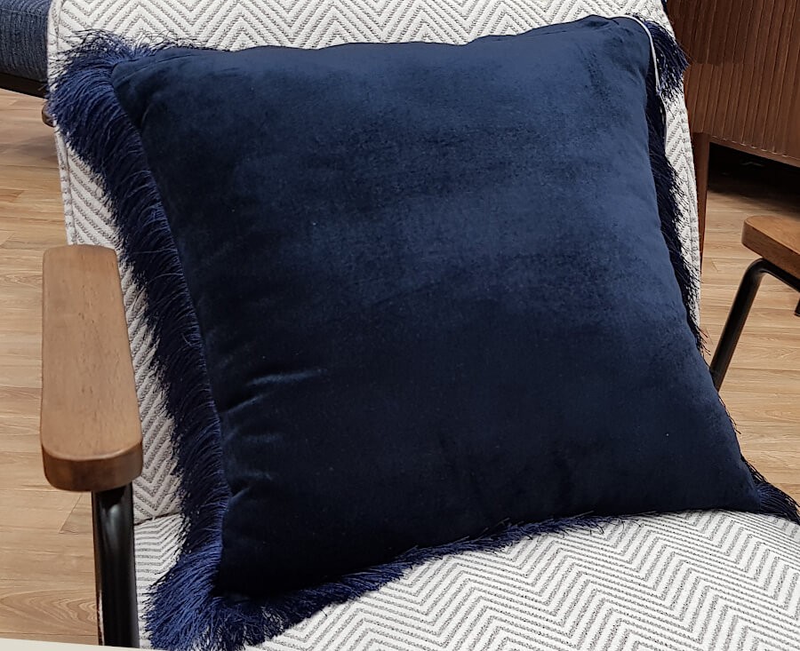 Coussin Bleu Viscose et Coton à franges 45x45 cm | Deco-Delight.com