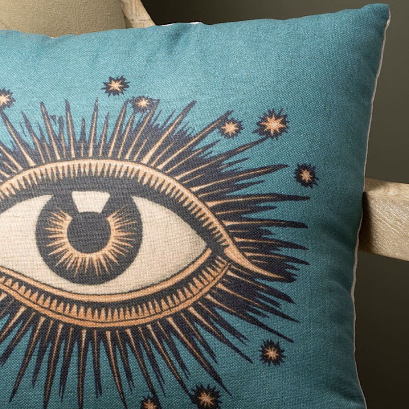 Coussin bleu motif œil protecteur – 45x45 cm | Deco-Delight.com