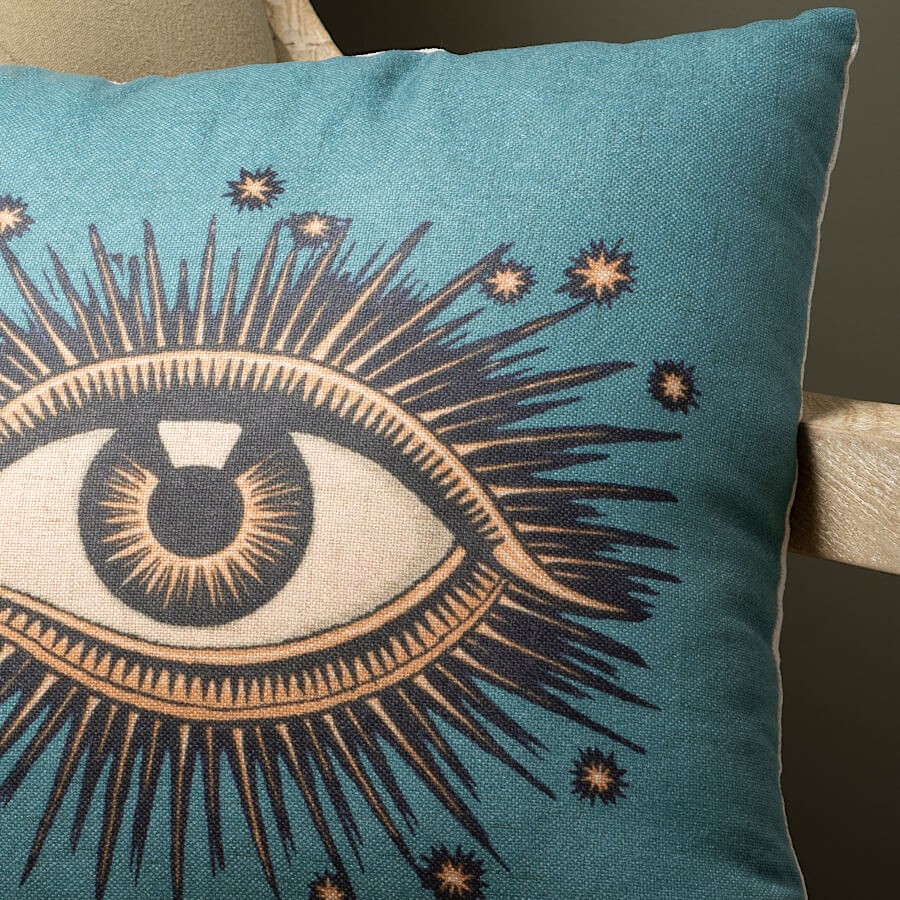 Coussin bleu motif œil protecteur – 45x45 cm | Deco-Delight.com