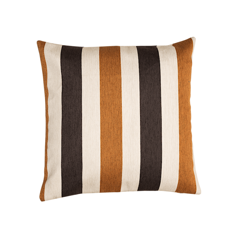 Coussin rayé caramel et chocolat – 45 x 45 cm | Deco-Delight.com