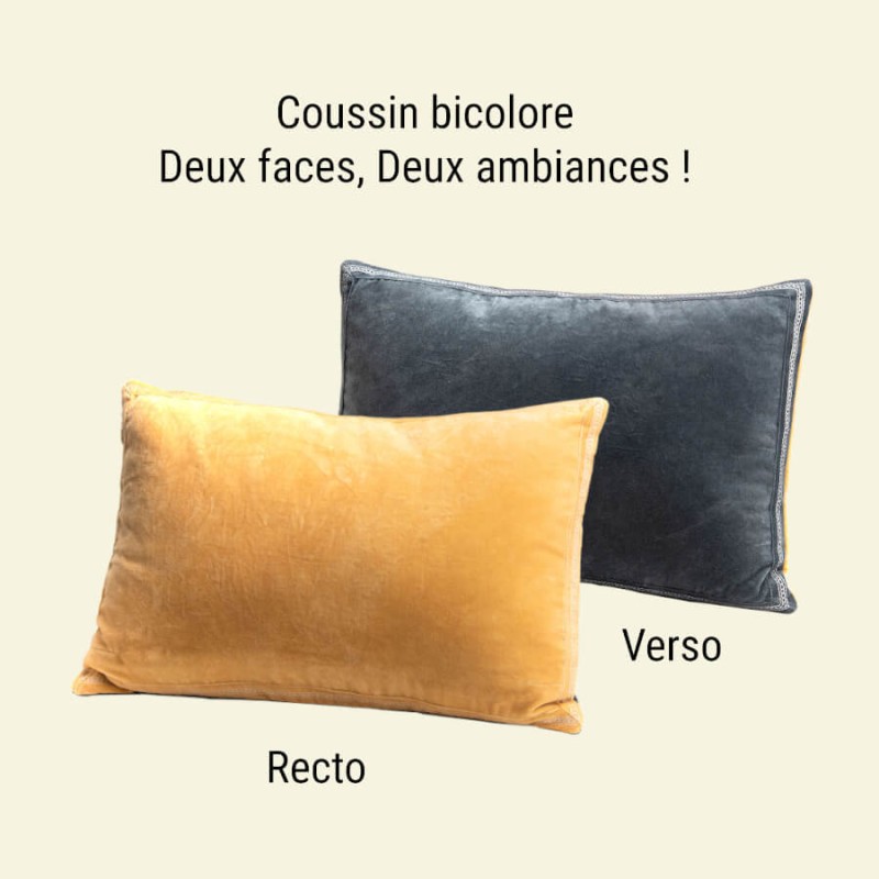 Coussin en velours 40x60 cm - Moutarde et Gris | Deco-Delight.com