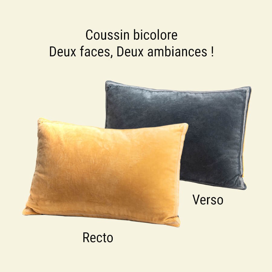 Coussin en velours 40x60 cm - Moutarde et Gris | Deco-Delight.com