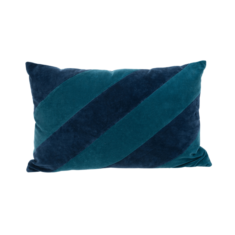 Coussin en velours 40x60 cm à bandes bleues | Deco-Delight.com
