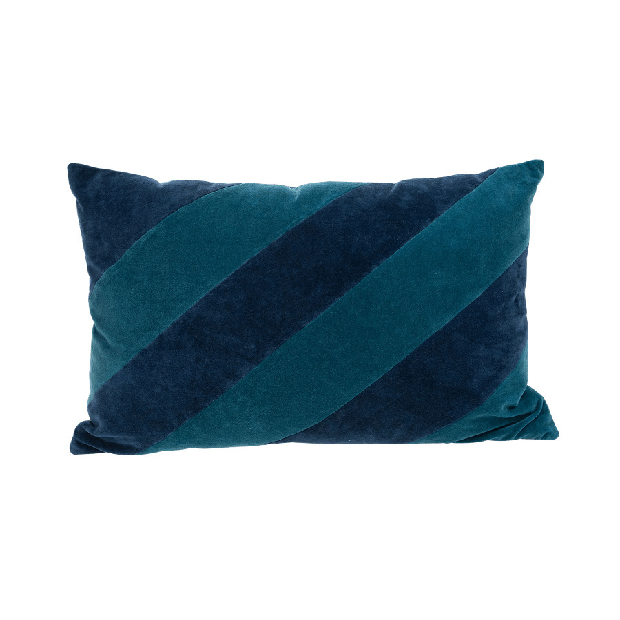 Coussin en velours 40x60 cm à bandes bleues | Deco-Delight.com