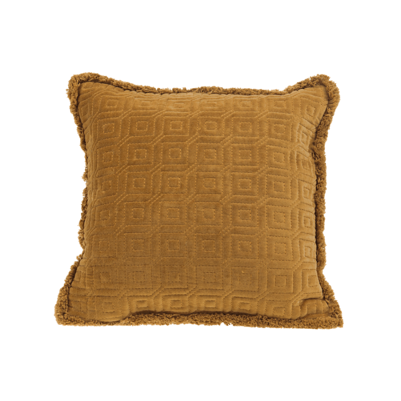 Coussin à franges en velours camel 45x45 cm | Deco-Delight.com
