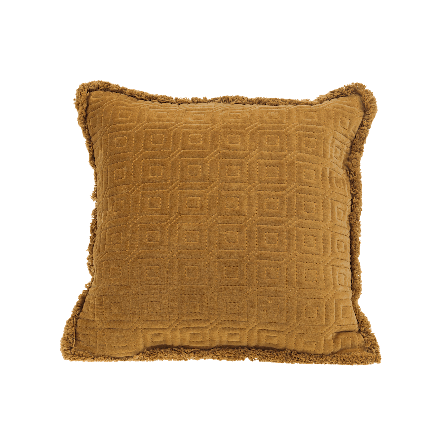Coussin à franges en velours camel 45x45 cm | Deco-Delight.com