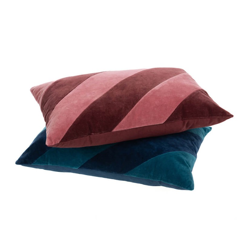 Coussin en velours 40x60 cm bandes rose & bordeaux | Deco-Delight.com