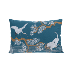 Coussin brodé bleu canard 40x60 cm - Grues & Pins | Deco-Delight.com