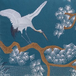 Coussin brodé bleu canard 40x60 cm - Grues & Pins | Deco-Delight.com