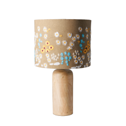 Lampe en manguier et abat-jour brodé fleuri H44 cm