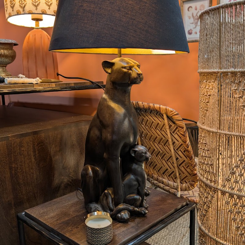 Lampe Panthère noire et ses petits couleur bronze H66,5 cm
