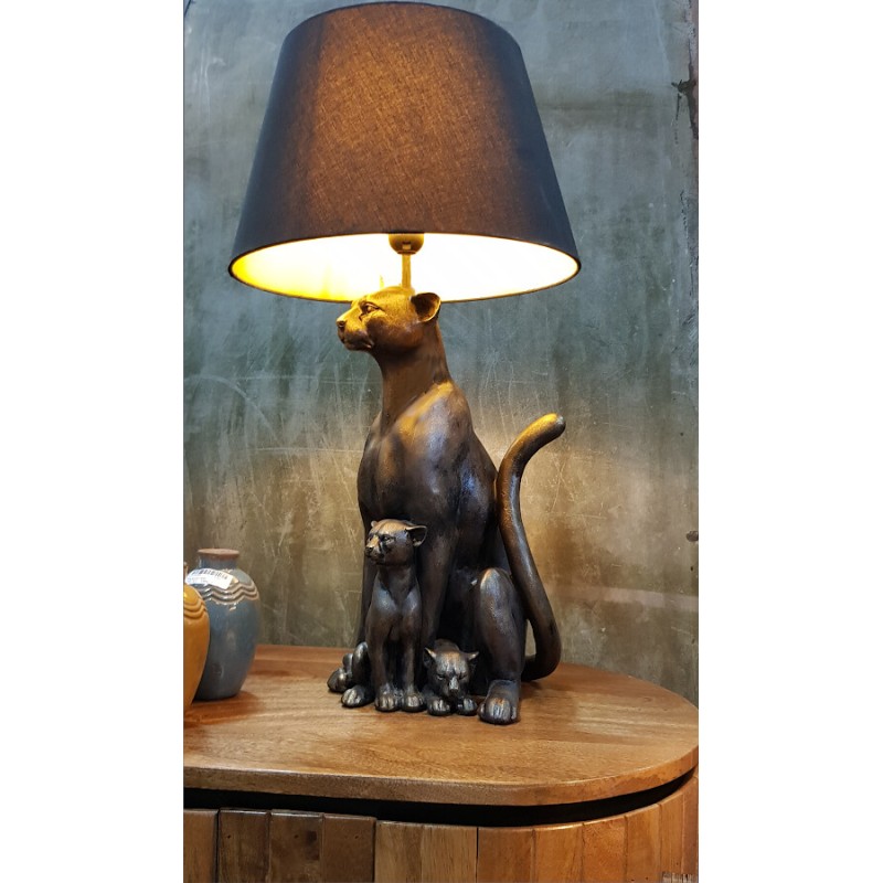 Lampe Panthère noire et ses petits couleur bronze H66,5 cm