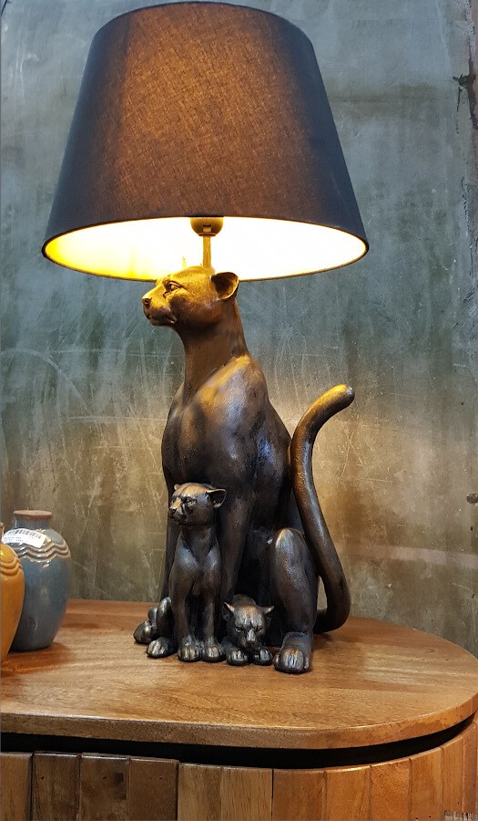 Lampe Panthère noire et ses petits couleur bronze H66,5 cm