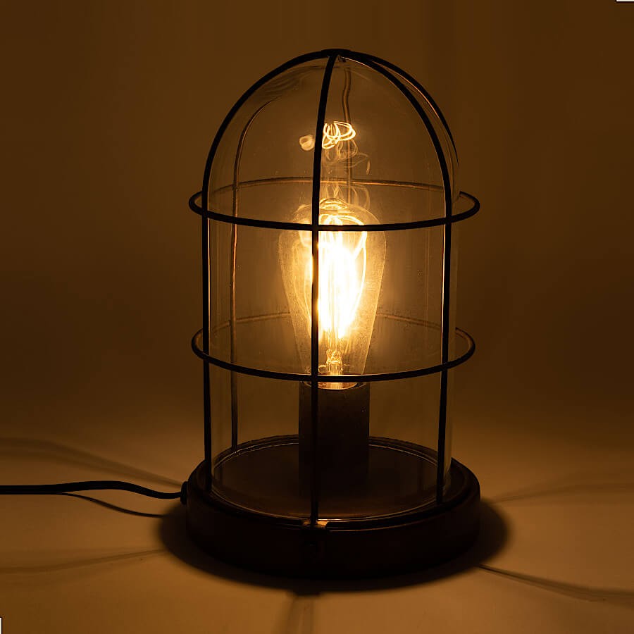 Lampe à poser industrielle métal et verre H30cm