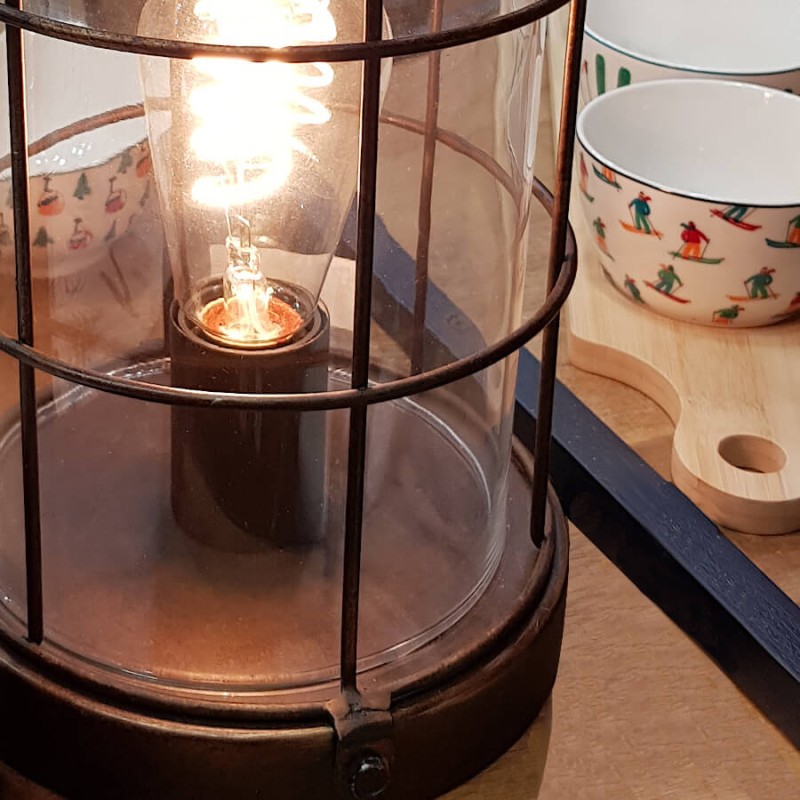 Lampe à poser industrielle métal et verre H30cm