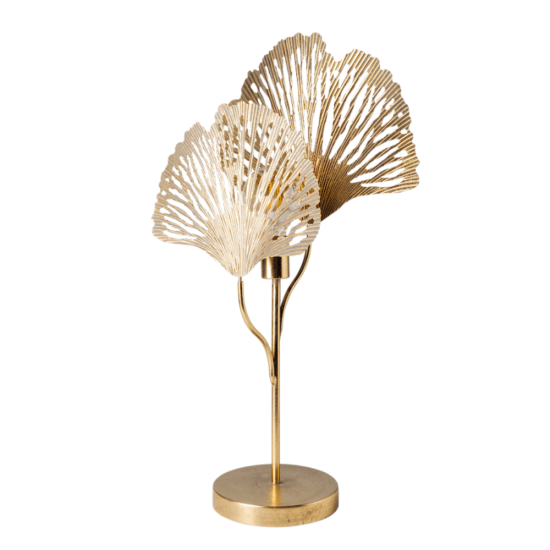 Lampe en métal doré ajouré Feuilles de ginkgo H75cm | Deco-Delight.com