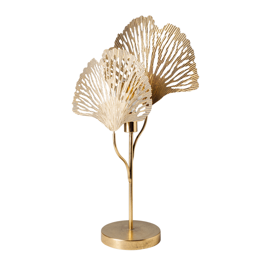Lampe en métal doré ajouré Feuilles de ginkgo H75cm | Deco-Delight.com