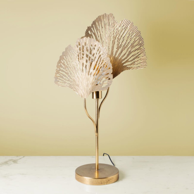 Lampe en métal doré ajouré Feuilles de ginkgo H75cm | Deco-Delight.com