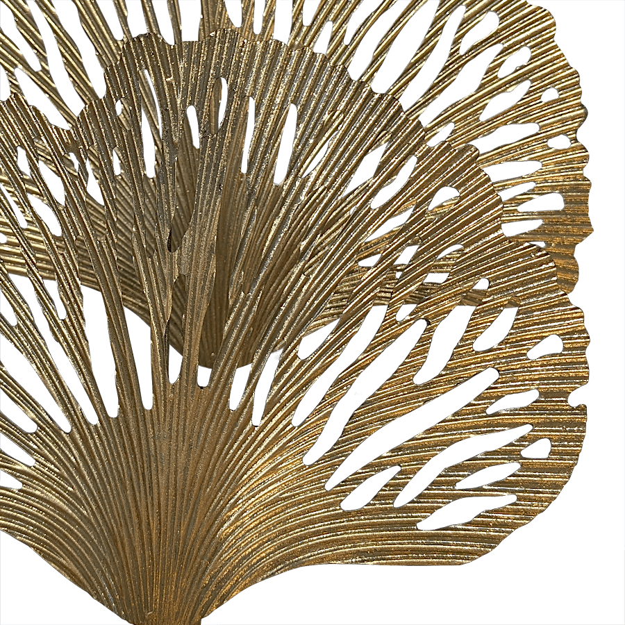 Lampe en métal doré ajouré Feuilles de ginkgo H75cm | Deco-Delight.com