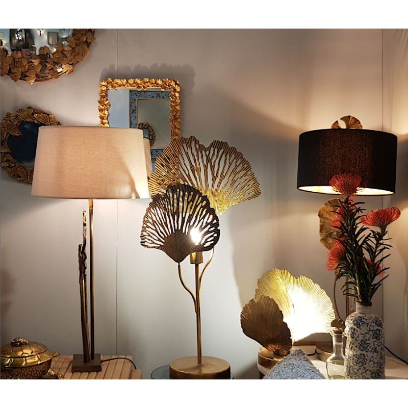 Lampe en métal doré ajouré Feuilles de ginkgo H75cm | Deco-Delight.com