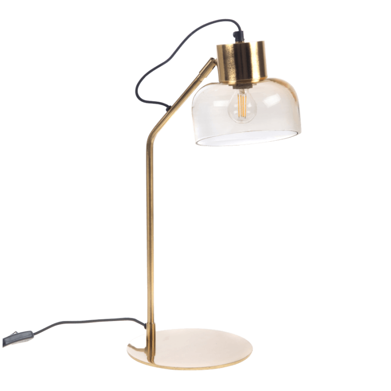 Lampe de bureau métal doré et verre ambré H54 cm