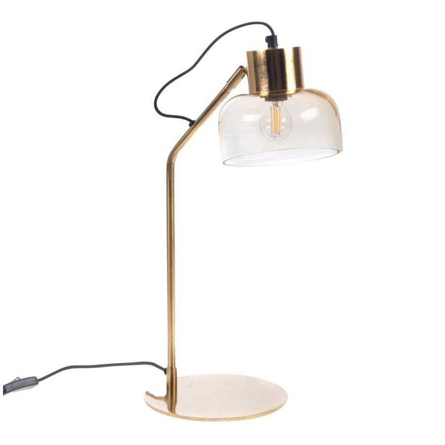 Lampe de bureau métal doré et verre ambré H54 cm