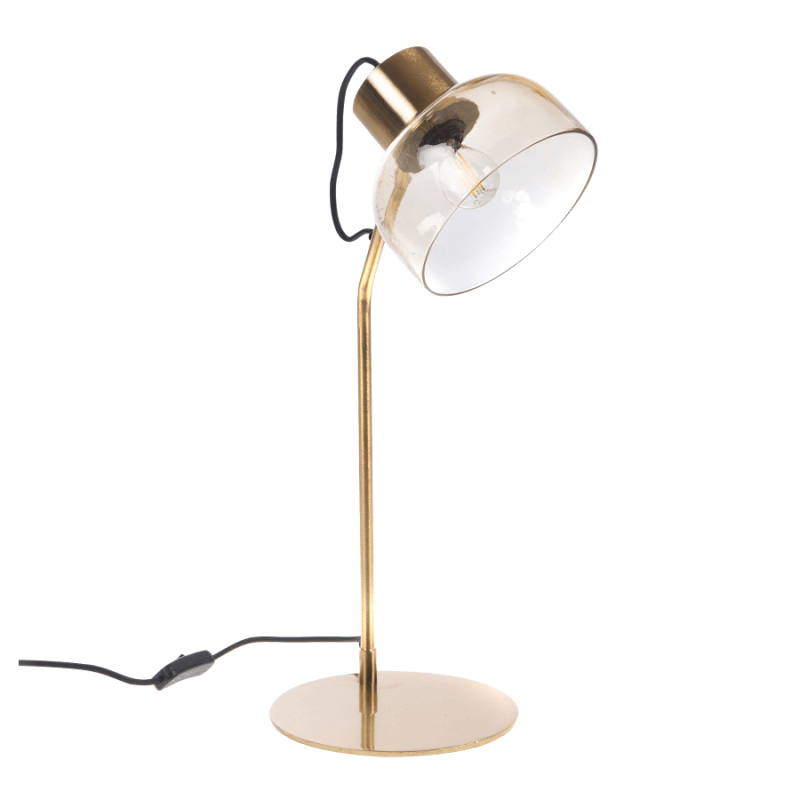 Lampe de bureau métal doré et verre ambré H54 cm