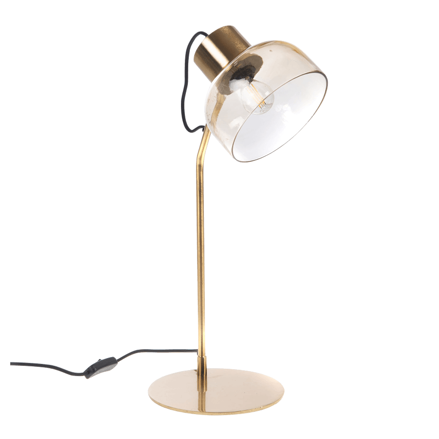 Lampe de bureau métal doré et verre ambré H54 cm