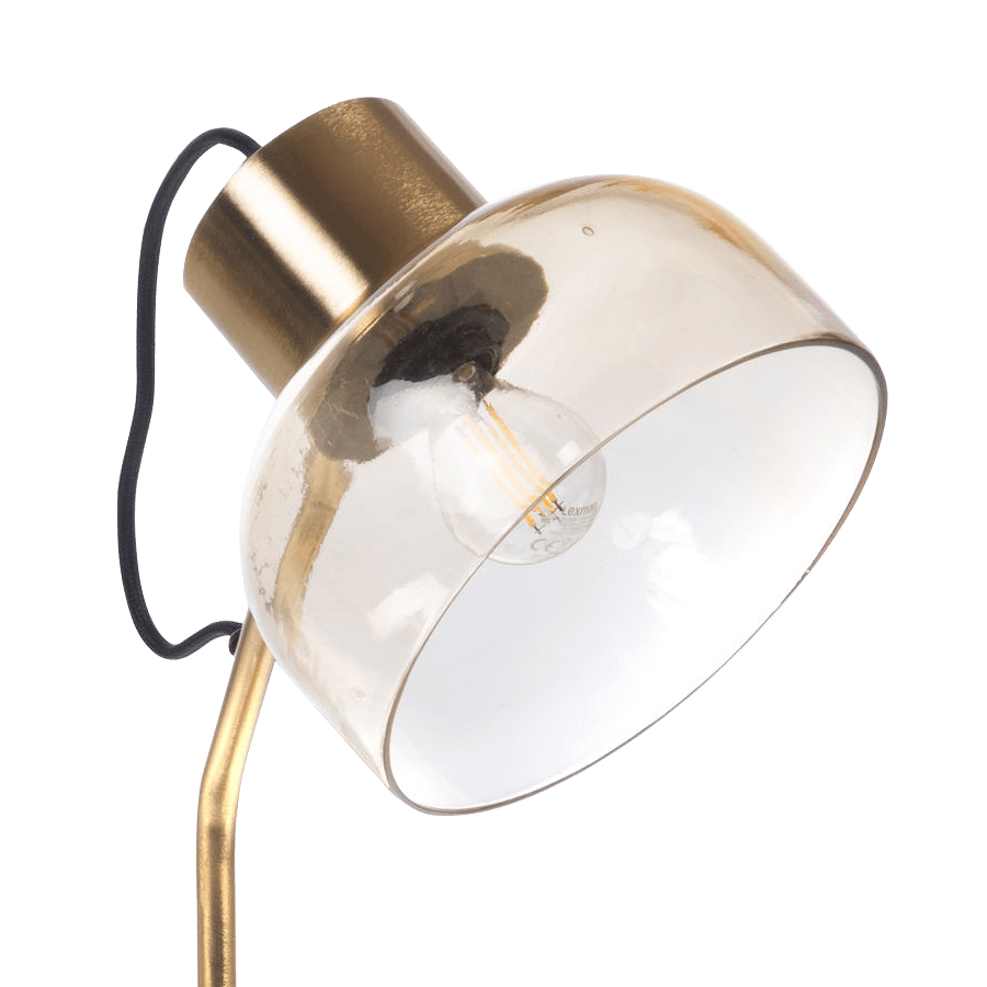 Lampe de bureau métal doré et verre ambré H54 cm