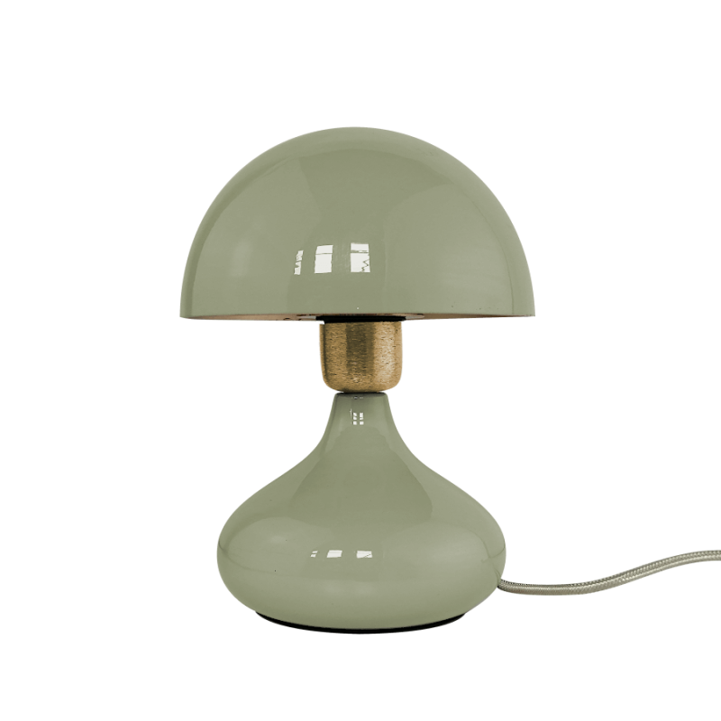 Lampe à poser champignon couleur vert lait d'amande et doré.