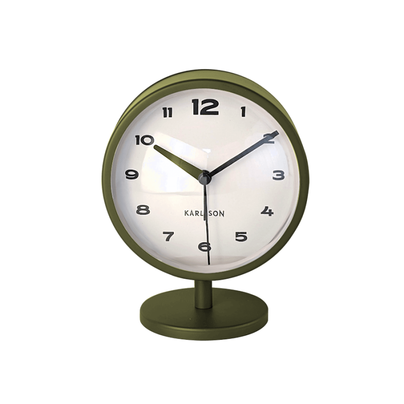 Réveil-matin métal vert olive H14 cm