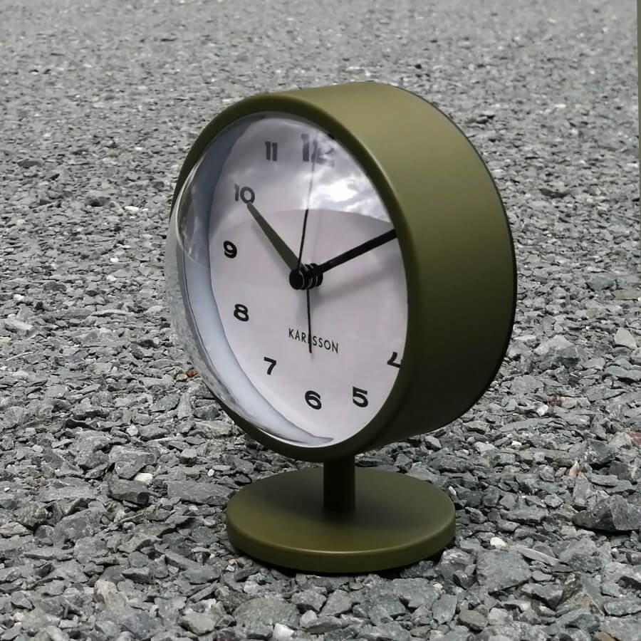 Réveil-matin métal vert olive H14 cm