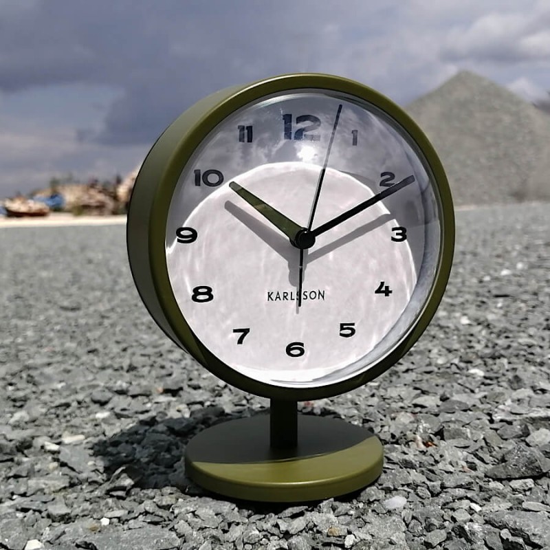 Réveil-matin métal vert olive H14 cm