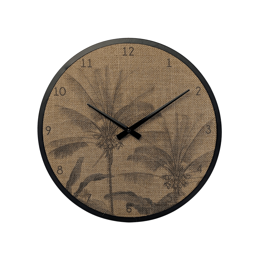 Horloge murale en jute imprimée motifs tropicaux D35