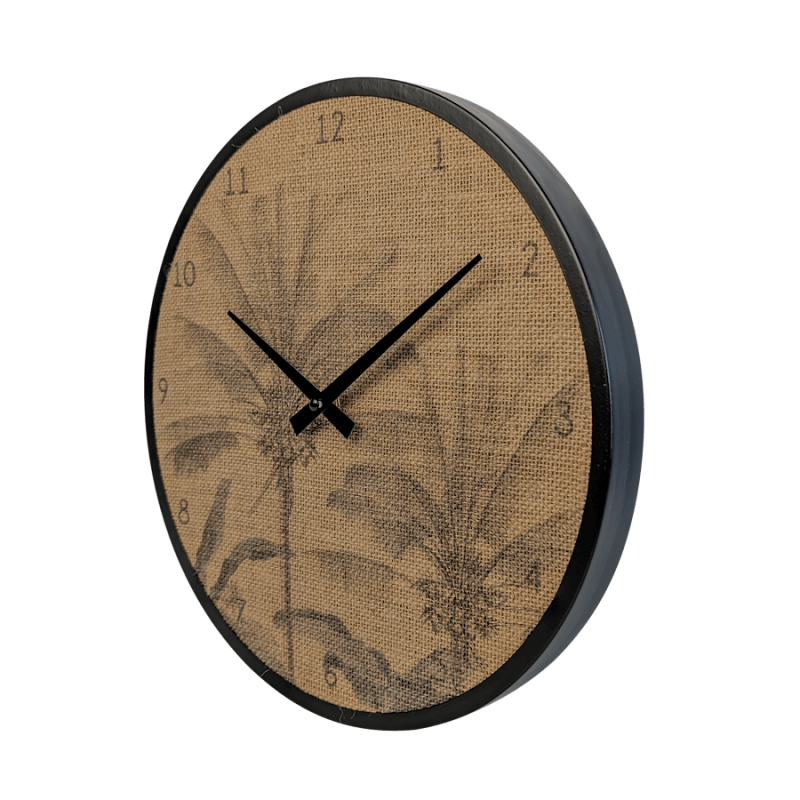 Horloge murale en jute imprimée motifs tropicaux D35