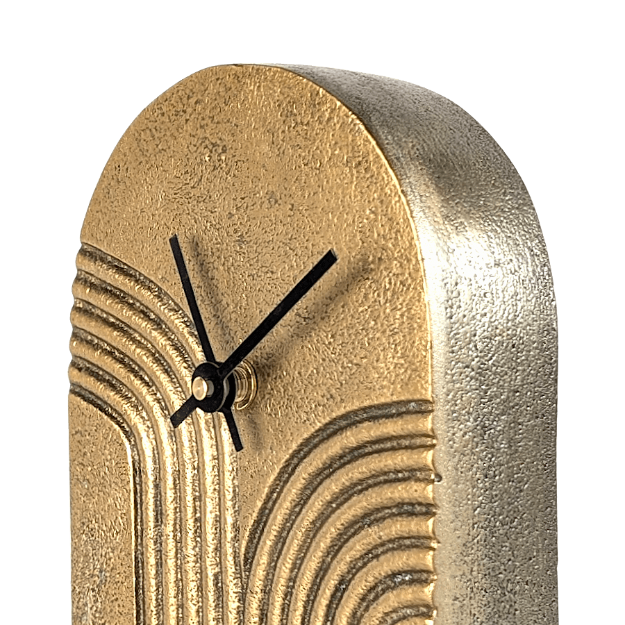 Horloge à poser en métal doré patiné H20 cm