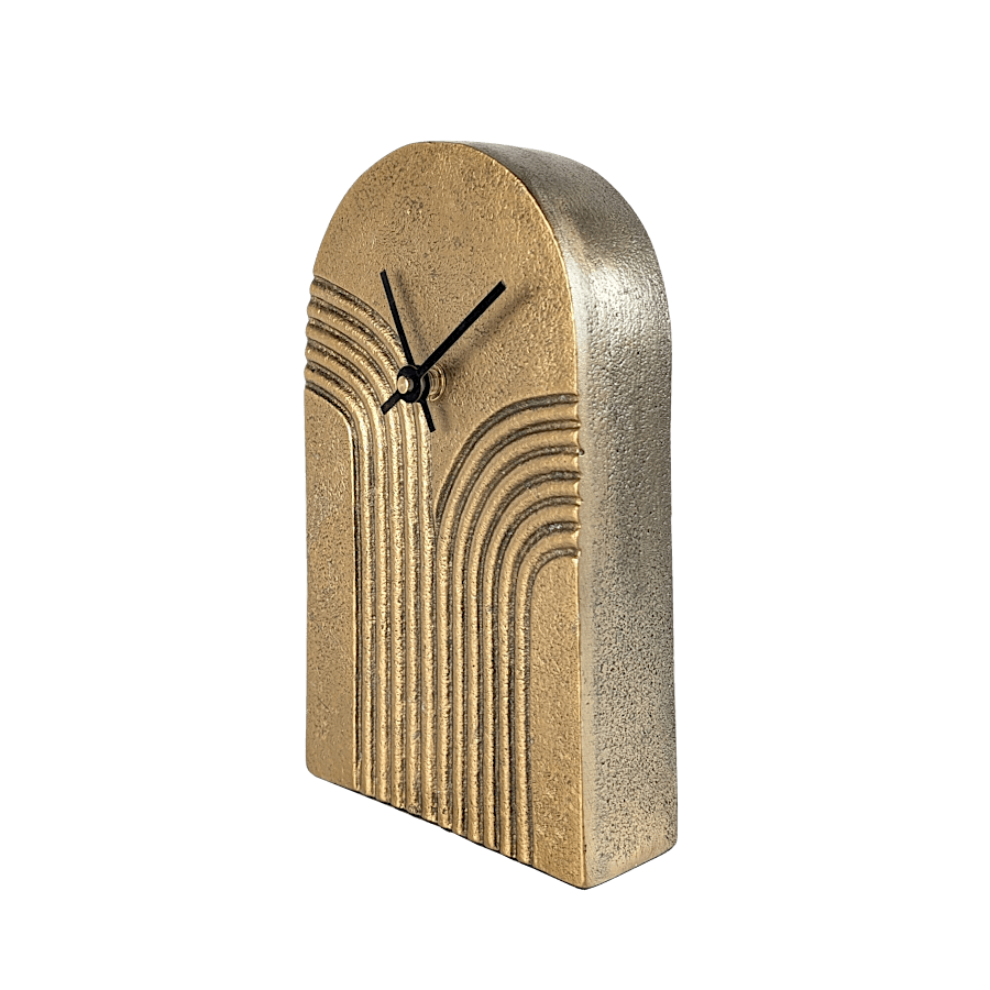 Horloge à poser en métal doré patiné H20 cm