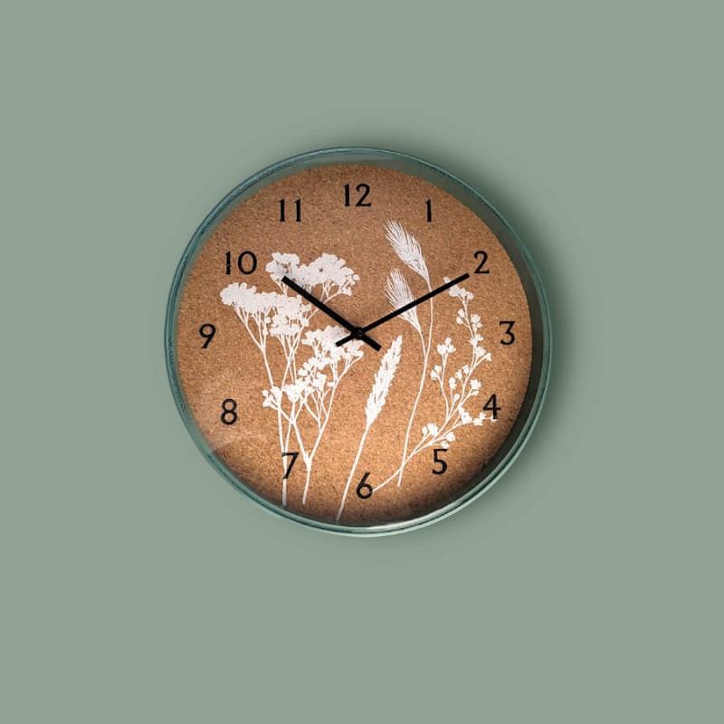 Horloge murale liège et bois D35 cm