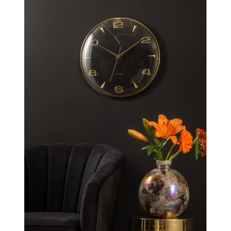 Horloge murale métal doré cadran noir D40,5 cm