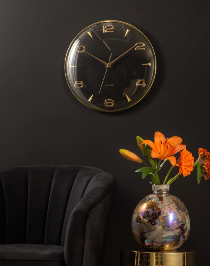 Horloge murale métal doré cadran noir D40,5 cm